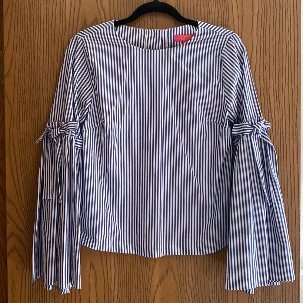 Catherine Malandrino Blue & White Stripe Bell Sleeve Top, S